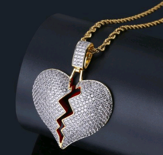 Broken Heart Broken Heart Men and Women Couple Pendant Full Zircon Hip Hop Necklace