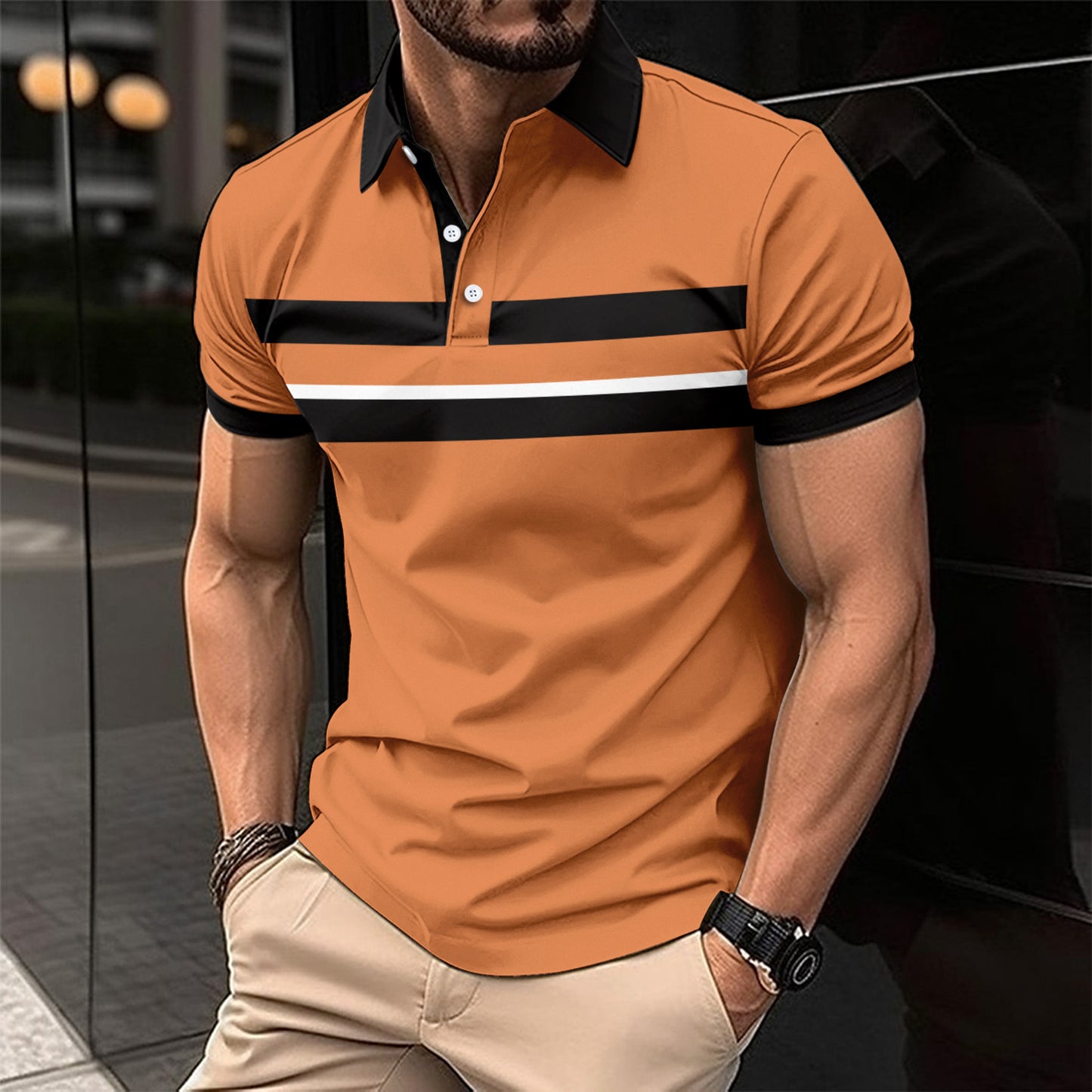 Men's Casual Polo Collar Button Business Digital Printed All-matching Top