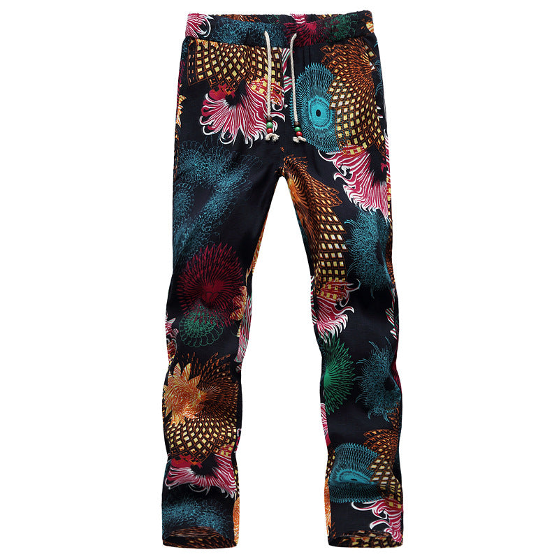 Thin Digital Printing Trendy Men's Cropped Trousers