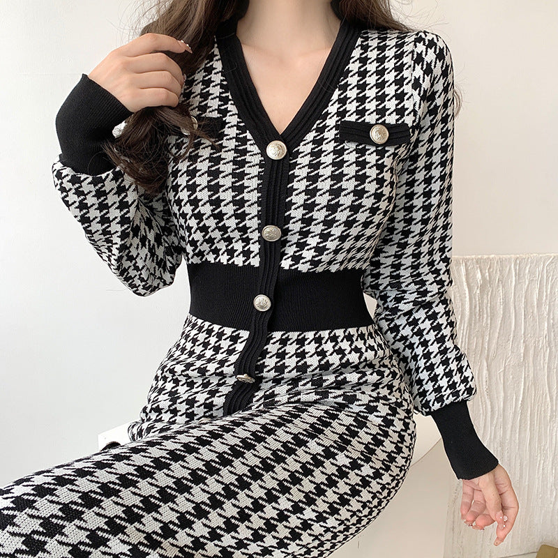 Retro Slimming High-looking All-match Knitted Dress Women