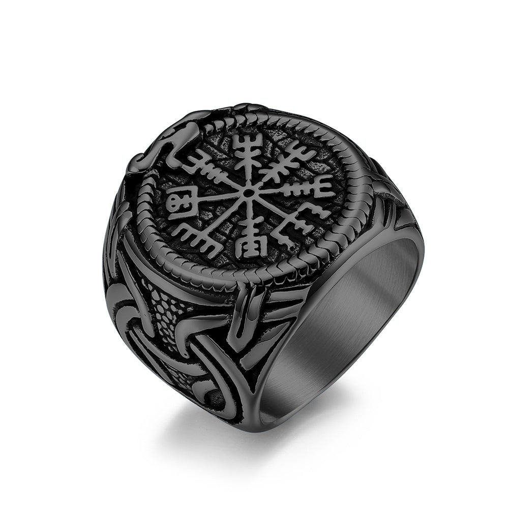 Vintage Nordic Viking Rune Titanium Steel Ring Male
