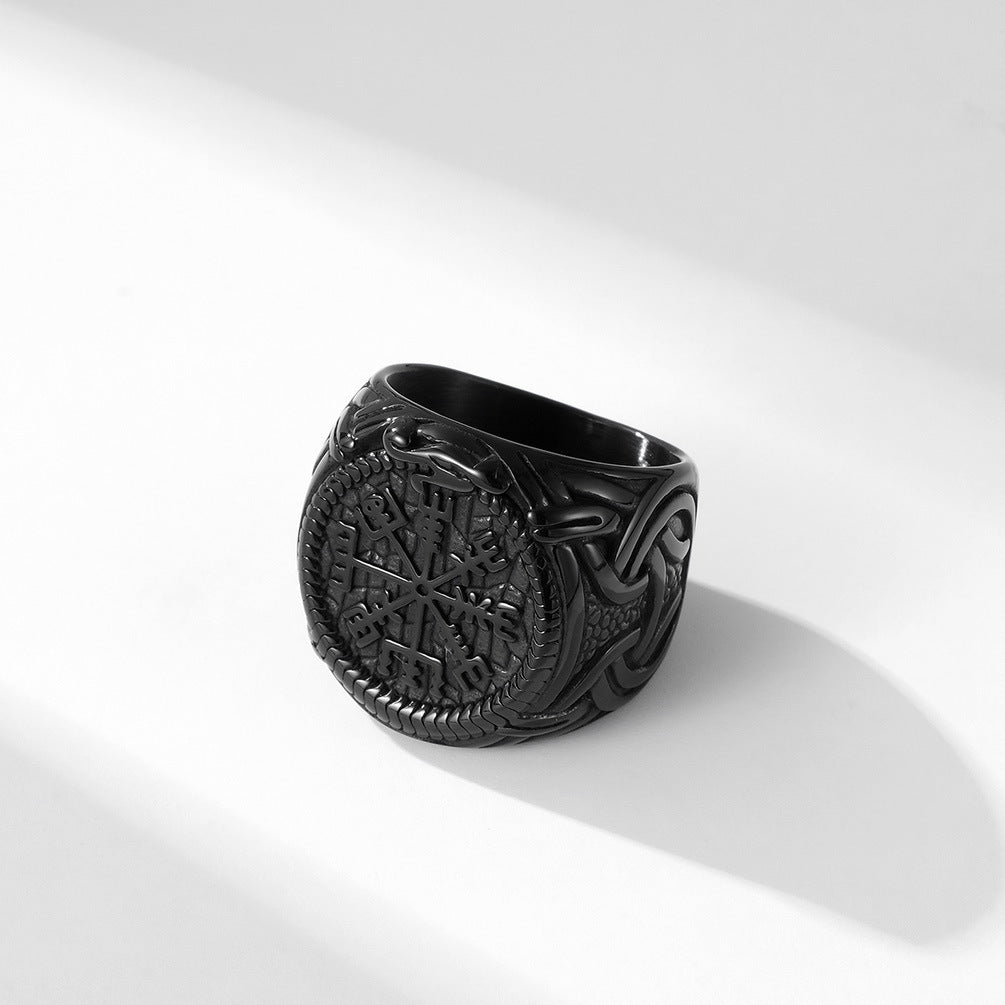 Vintage Nordic Viking Rune Titanium Steel Ring Male