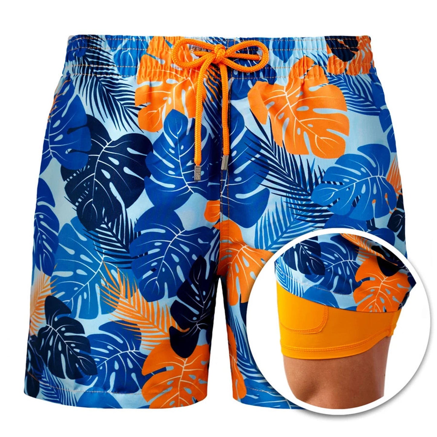 Mens Sports Print Double Layer Polyester Shorts