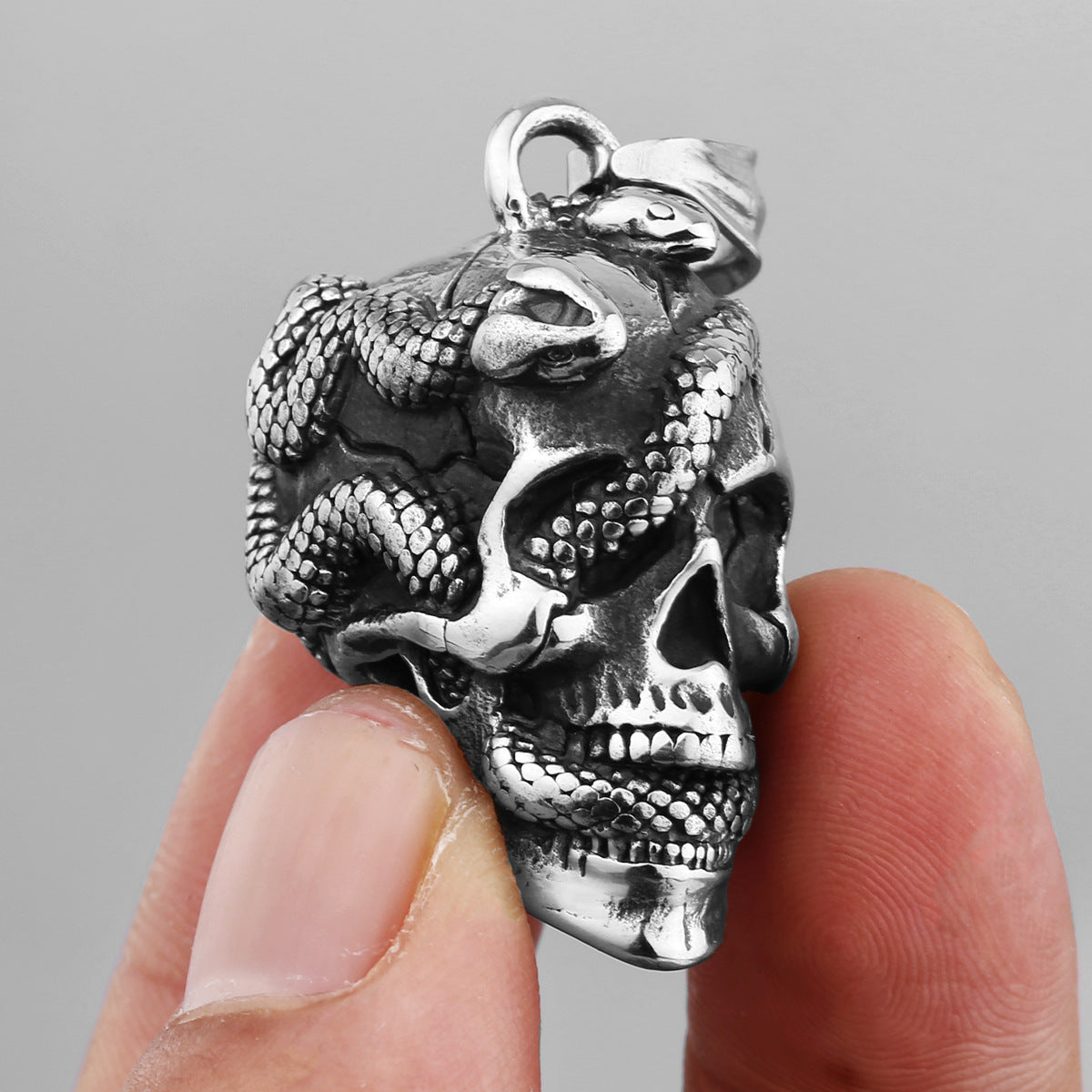 Personality Snake Head Skull Titanium Steel Pendant For Men