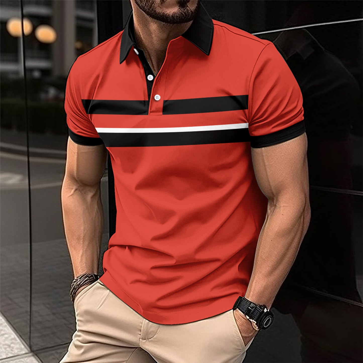 Men's Casual Polo Collar Button Business Digital Printed All-matching Top
