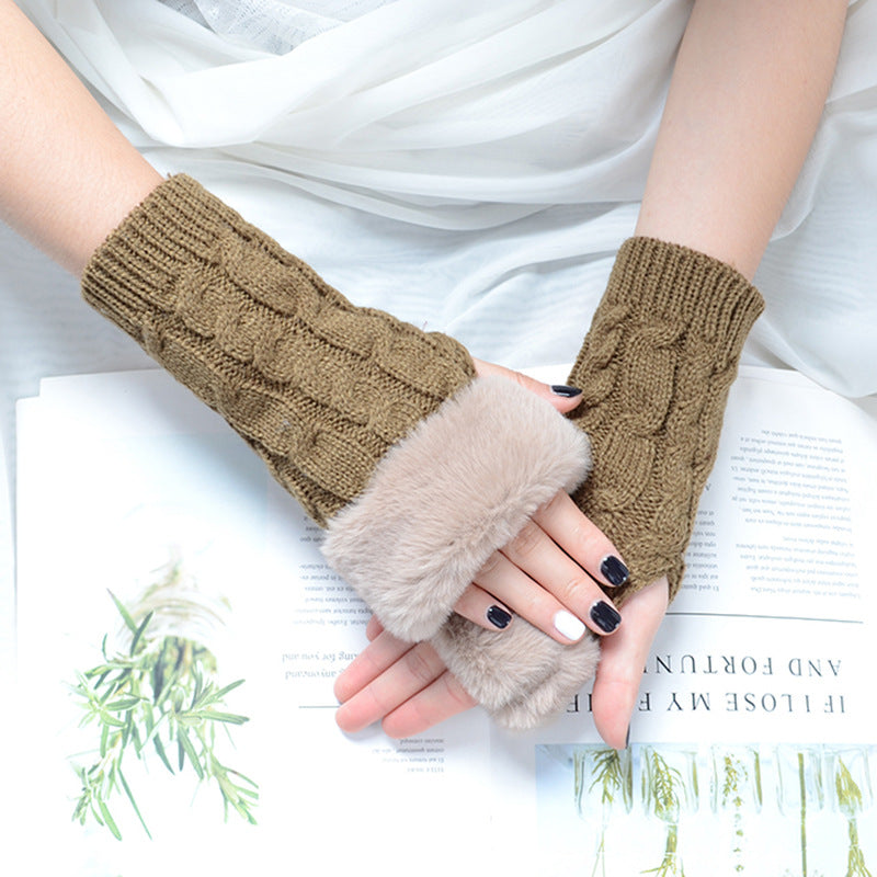 Women's Knitted Half Finger Solid Color Twist Gloves